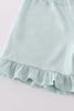 Blue bow pearl smocked ruffle shorts set