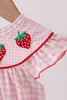Pink strawberry embroidery gingham bubble