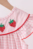 Pink strawberry embroidery gingham dress