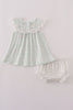Green plaid sea shell french knot ruffle bloomer set