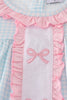 Blue bow embroidery gingham ruffle pants set