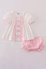 Pink bow embroidery dot bloomer set