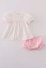 Pink bow embroidery dot bloomer set