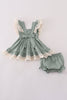 Sage lace ruffle bloomer set