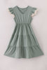 Sage lace ruffle mom dress