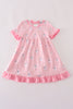 Pink ghost embroidery ruffle dress