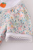 Green floral pumpkin embroidery smocked bloomer set