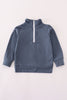 Navy character embroidery zip pull over