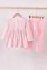 Pink plaid print turkey embroidery girl set