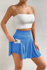 Blue A-line Draped High Waist Phone Pocket Lined Skort