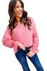 Sachet Pink Drop Shoulder Lace Ruffled Sleeve Patchwork Loose Sweatshirt