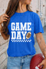 Dark Blue GAME DAY Checkered Print Rugby Graphic T Shirt