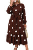 Brown Polka Dot Ruffled Hem Long Sleeve Tie Waist Plus Size Dress