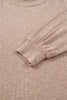 Dark Khaki Ribbed Balloon Sleeve Pullover Top and Biker Knitted Short Set