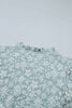 Iceland Blue Floral Textured Jacquard Puff Sleeve Blouse