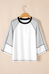 Black Striped Bracelet Sleeve Raglan Patchwork Top