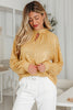 Gold Metallic Balloon Sleeve Buttoned High Neck Loose Blouse
