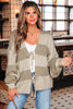 Khaki Striped Color Block Brushed Knit Bow Tie Front Sweater Cardigan
