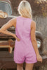 Bonbon Mineral Wash Pleated Bust V Neck Sleeveless Denim Romper