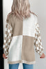 Brown Checkered Open Front Drop Shoulder Cardigan