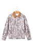 Gray Abstract Camo Print Colorblock Collar Oversized Shift Silhouette Denim Jacket