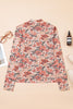 Black Retro Floral Print Mock Neck Mesh Long Sleeve Top