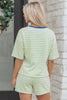 Green Stripe Drop Shoulder Boxy Casual Terry Short Set