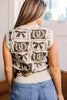 Brown Western Horseshoe Bow Printed V Neck Loose Sweater Vest