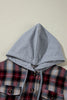 Green Plaid Print Chest Pocket Buttoned Hooded Shacket