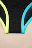 Black Floral Textured Neon Trim V Neck Crisscross Backless Tankini Set
