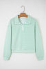 Green Stripe Quarter Zip Collar Pullover Long Sleeve Top