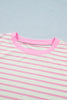 Pink Stripe Ruffled Short Sleeve Patchwork Blouse