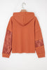 White Waffle Printed Patchwork Drawstring Hooded Long Sleeve Top