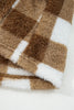 Brown Checkered Sherpa Loose Knit Cardigan with Pockets