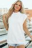 Black Solid Color High Neck Cap Sleeve Loose Top