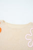 Jet Stream Contrast Flower Detail Colorblock Cuffed Loose Sweater