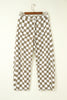 White Checkered Print Denim Barrel Pants