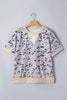 Gray Camouflage Print Twisted Ribbed Patchwork Casual T Shirt