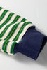 Dark Green Striped Print Contrast Collar Zip V Neck Long Sleeve Top