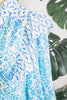 Sky Blue Boho Floral Geometric Patchwork Ruffle Detail Puff Sleeve Mini Dress