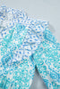 Sky Blue Boho Floral Geometric Patchwork Ruffle Detail Puff Sleeve Mini Dress