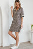 Khaki Leopard Print Zip Neck Striped Webbing Patchwork T Shirt Mini Dress