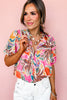 Rose Tropical Vacation Vibe Printed Button Up Short Sleeve Shirt