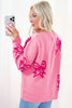 Golden Fleece Bow Pattern Drop Shoulder Loose Sweater