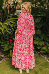 Rose Plus Size Floral V Neck Wide Sleeve Maxi Dress