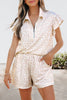 Beige Leopard Zip Polo Top 2pcs Short Set