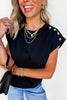 Black Casual Solid Short Sleeve Top with Metal Button Details Key Features
