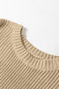 Light French Beige Round Neck Knit Contrast Short Sleeve Patchwork Sweater Top