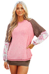 Fushia Mixed Print Patchwork Raglan Ribbed Knit Top