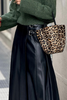 Black Faux Leather Retro Buckle Detail Pleated Stitch Flared Midi Skirt